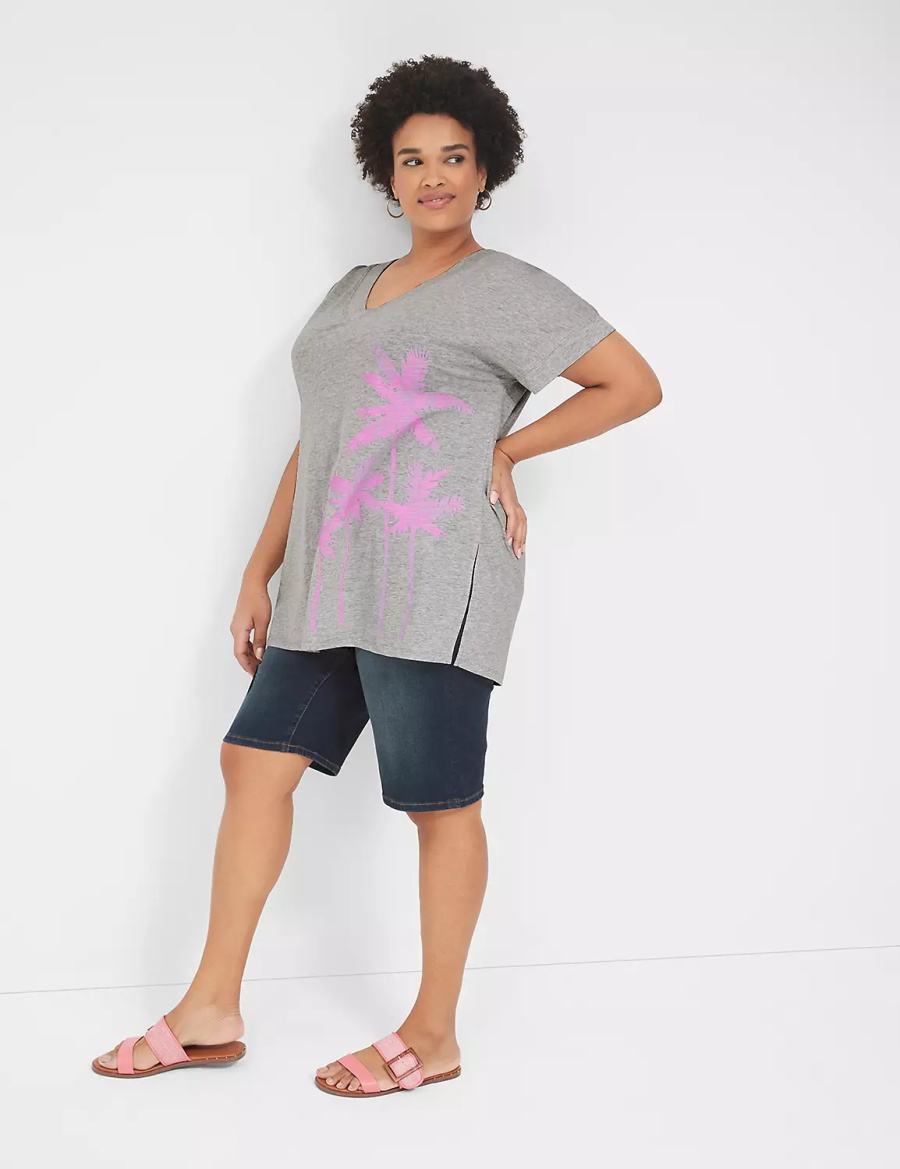 Women Lane Bryant Palm Trees Graphic Easy Tunic T Shirts Grey | ZWY9076FB