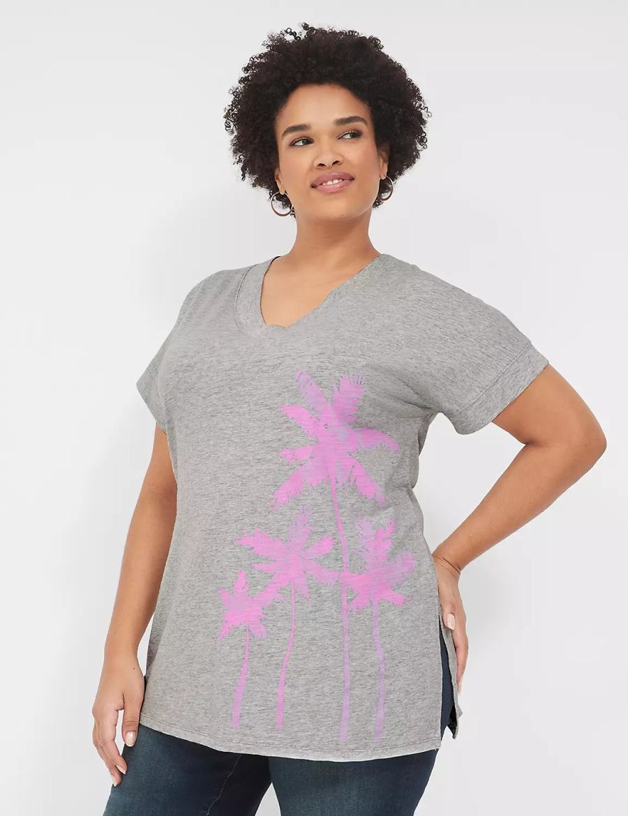 Women Lane Bryant Palm Trees Graphic Easy Tunic T Shirts Grey | ZWY9076FB