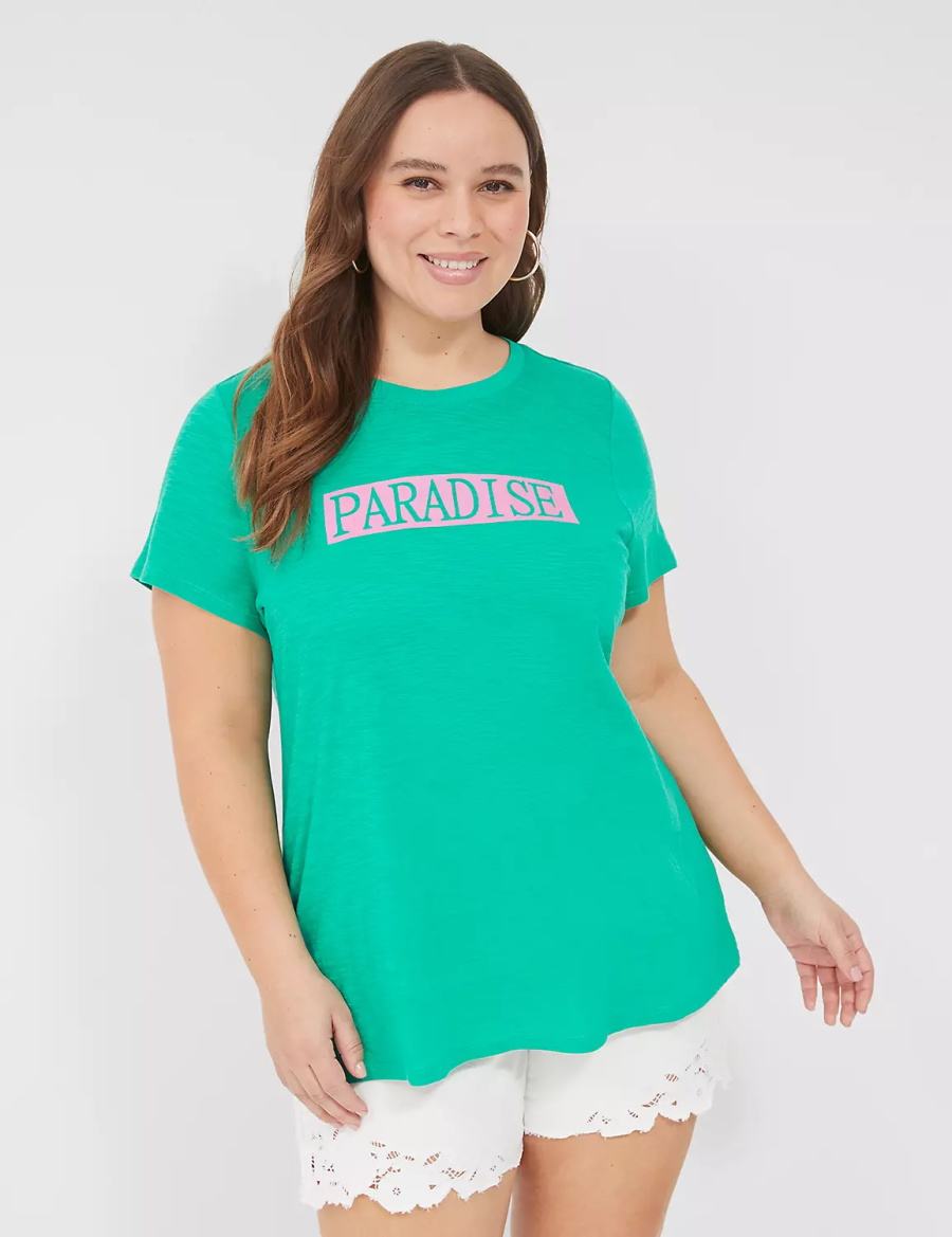 Women Lane Bryant Paradise Graphic Tee T Shirts Turquoise | NMF5976HD