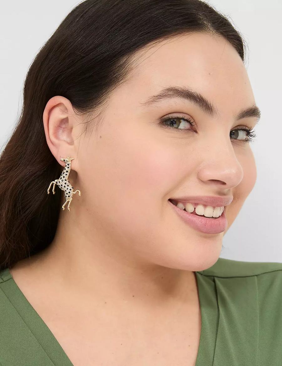 Women Lane Bryant Pave Giraffe Statement Earrings Gold | OJW5156JN