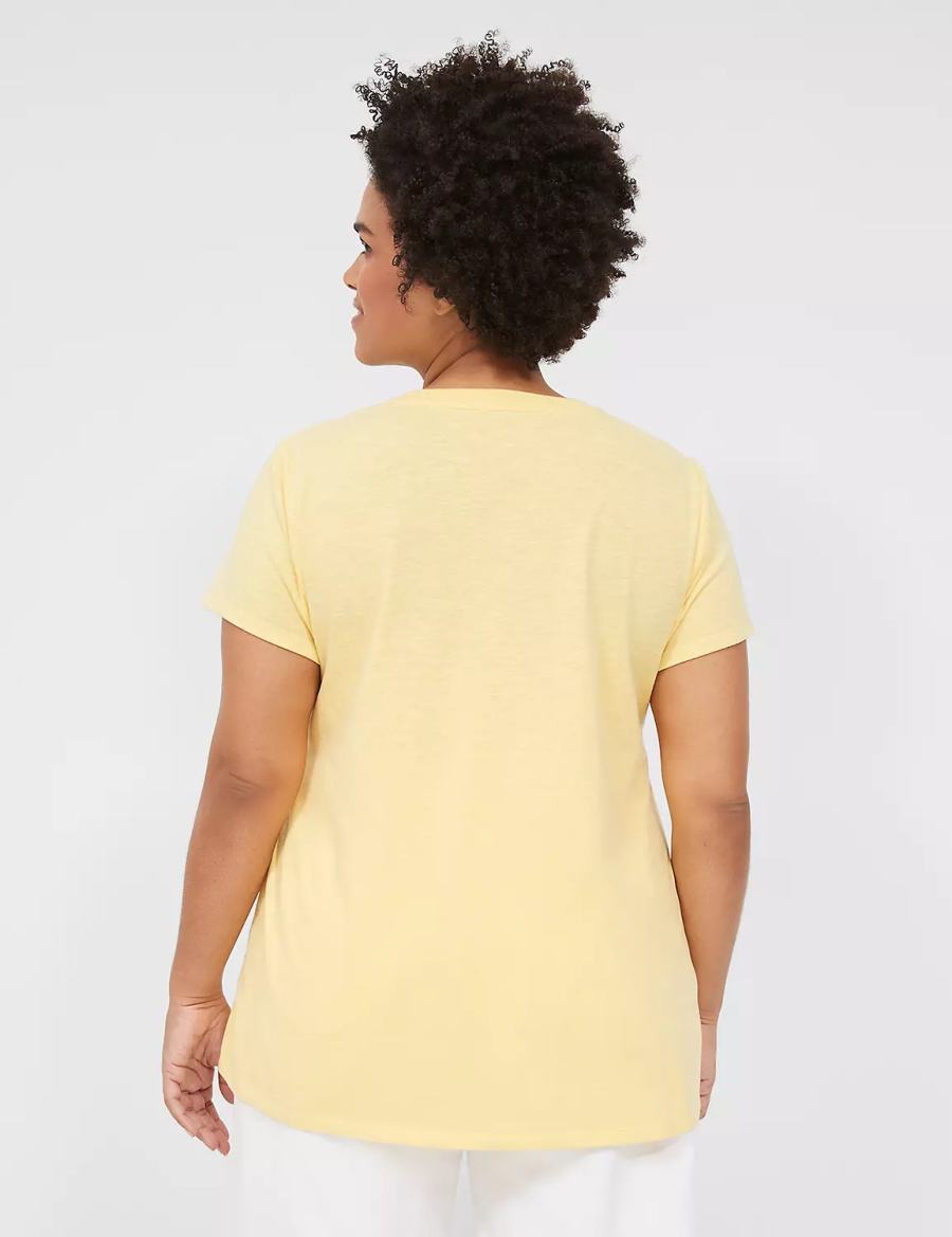 Women Lane Bryant Peace & Sunshine Sparkle Graphic Tee T Shirts Yellow | VGP1097XV