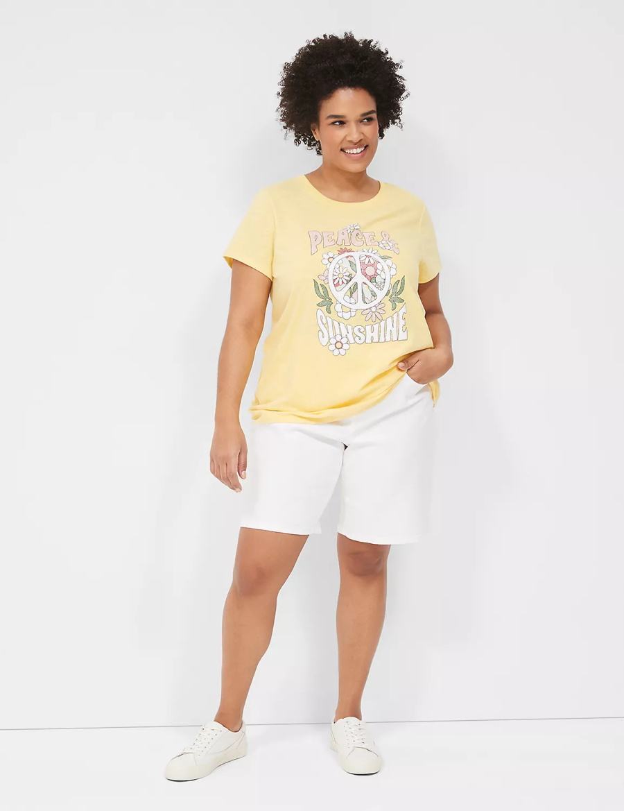 Women Lane Bryant Peace & Sunshine Sparkle Graphic Tee T Shirts Yellow | VGP1097XV