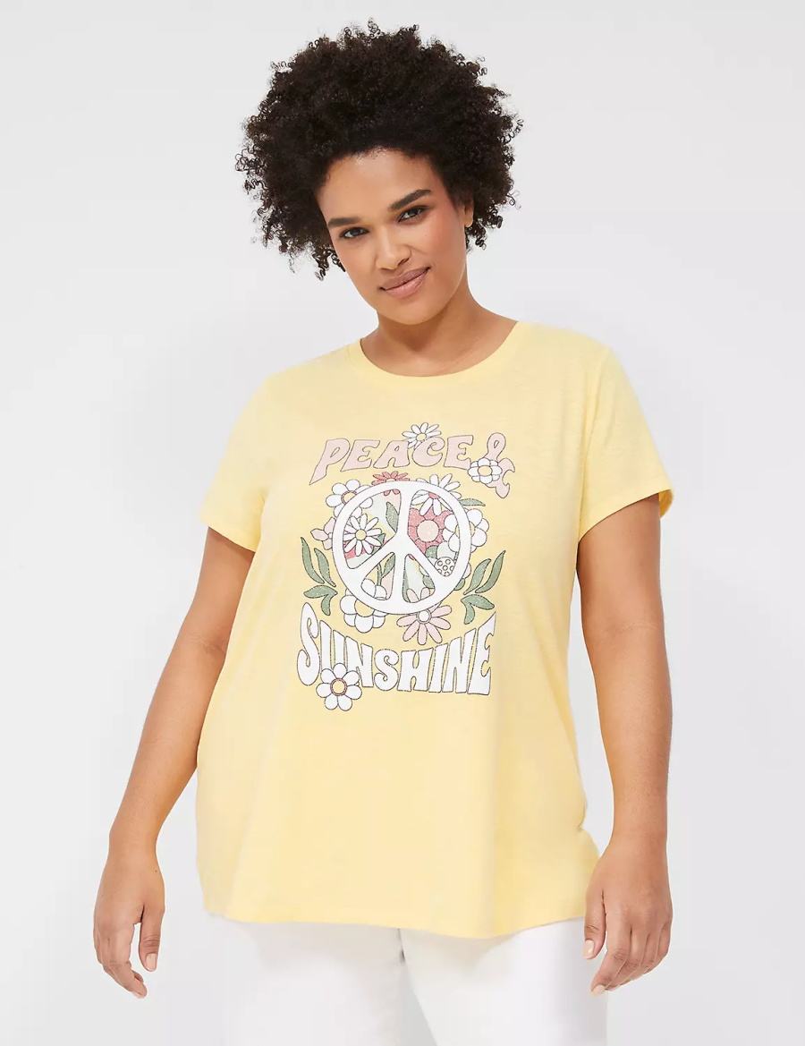 Women Lane Bryant Peace & Sunshine Sparkle Graphic Tee T Shirts Yellow | VGP1097XV