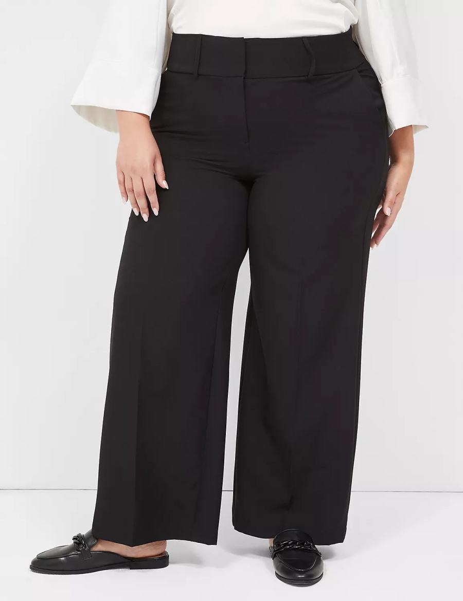 Women Lane Bryant Perfect Drape High-Rise Wide Leg Pants Black | ZVF72PQ