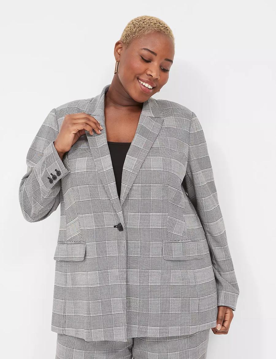 Women Lane Bryant Perfect Drape One-Button Blazers Black | VPQ19KL