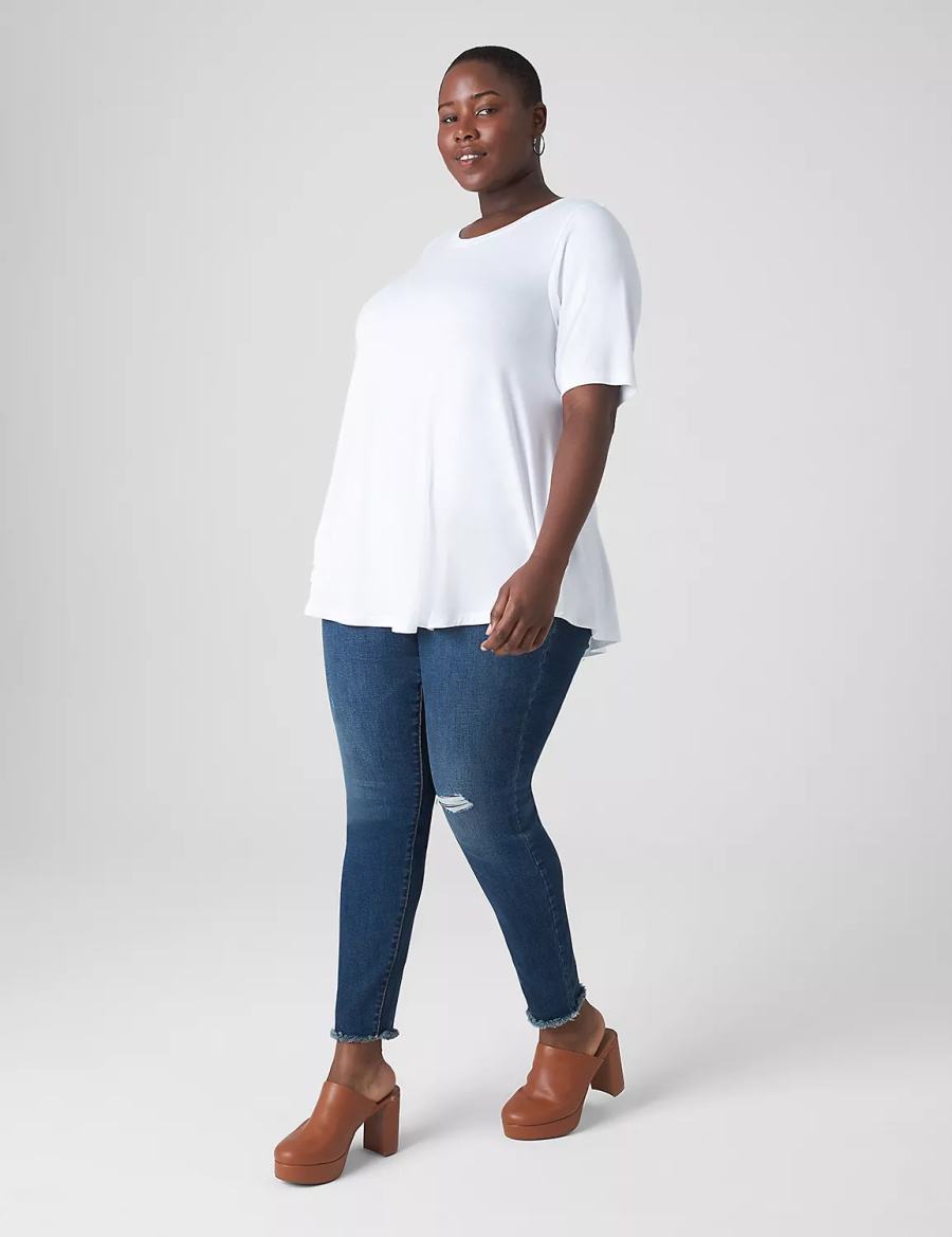 Women Lane Bryant Perfect Sleeve Crew-Neck Extreme Swing Tunic T Shirts White | EIJ7662GT