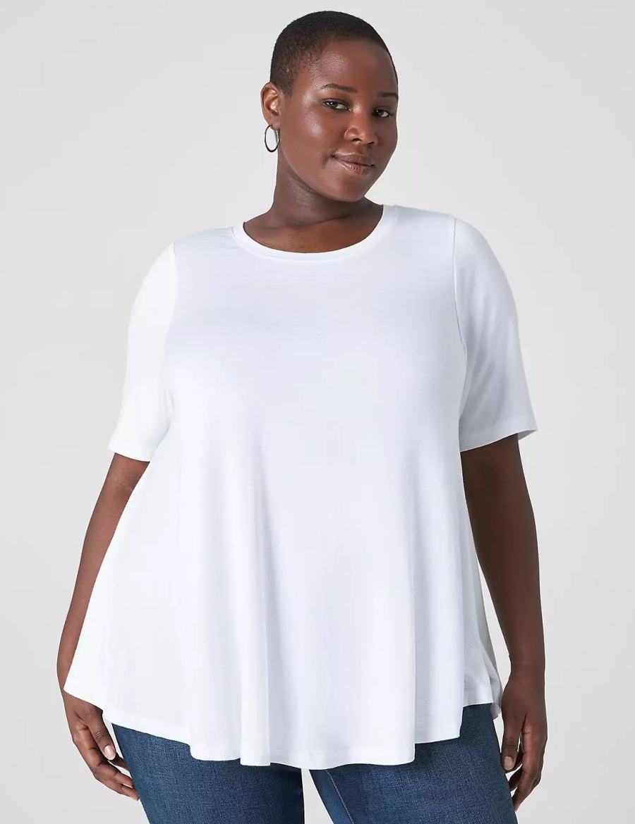 Women Lane Bryant Perfect Sleeve Crew-Neck Extreme Swing Tunic T Shirts White | EIJ7662GT