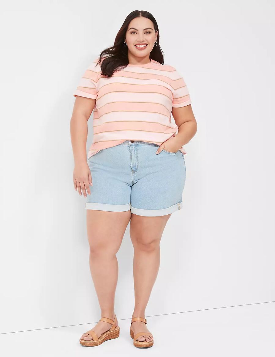 Women Lane Bryant Perfect Sleeve Crew-Neck Tee T Shirts Orange Stripes | NFW8620WT