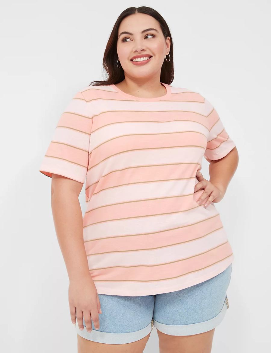 Women Lane Bryant Perfect Sleeve Crew-Neck Tee T Shirts Orange Stripes | NFW8620WT