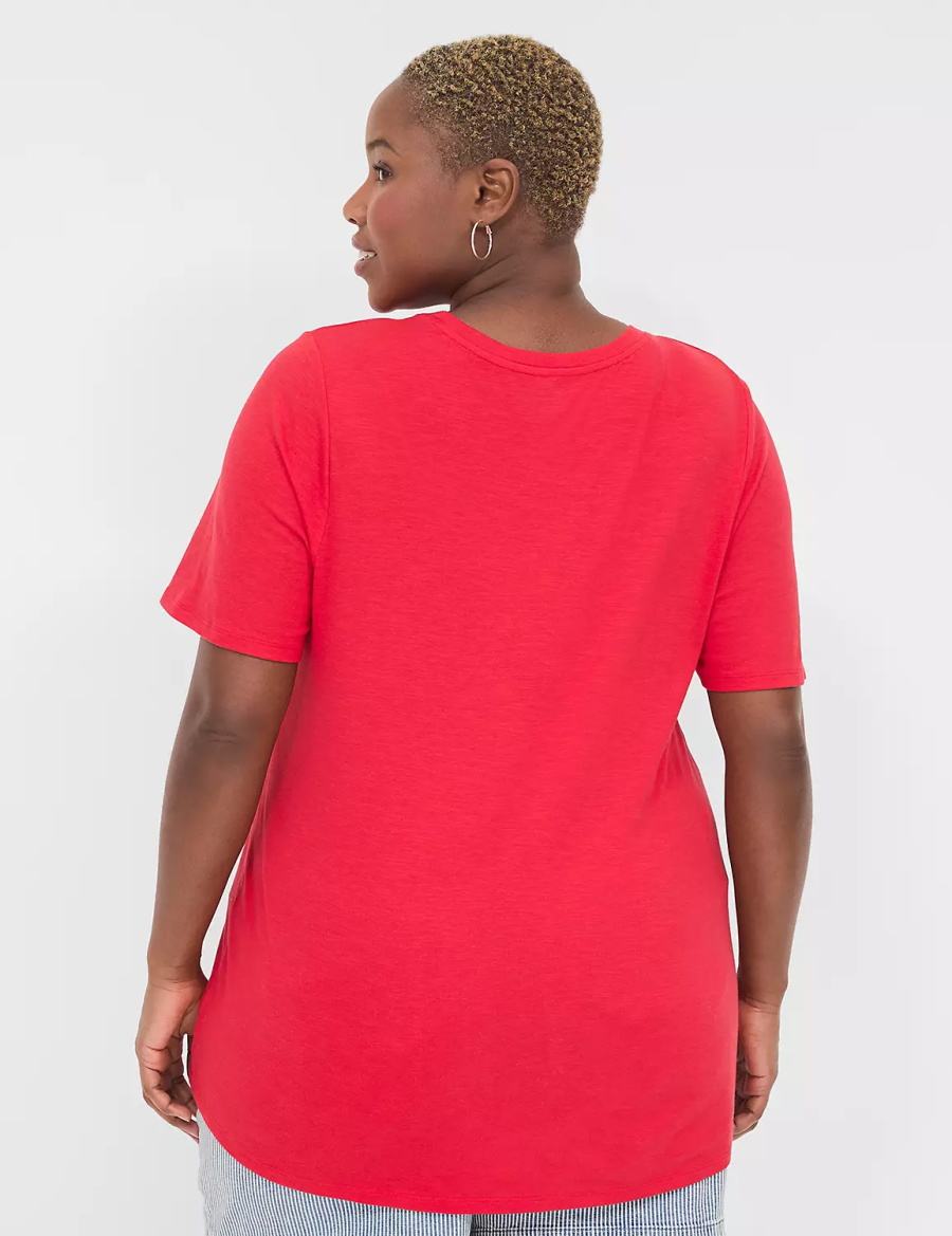 Women Lane Bryant Perfect Sleeve Crew-Neck Tee T Shirts Red | SQW6521EF