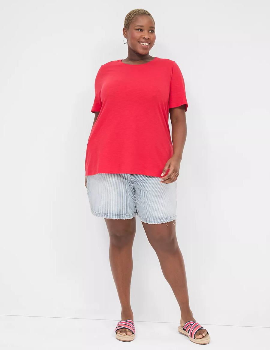 Women Lane Bryant Perfect Sleeve Crew-Neck Tee T Shirts Red | SQW6521EF