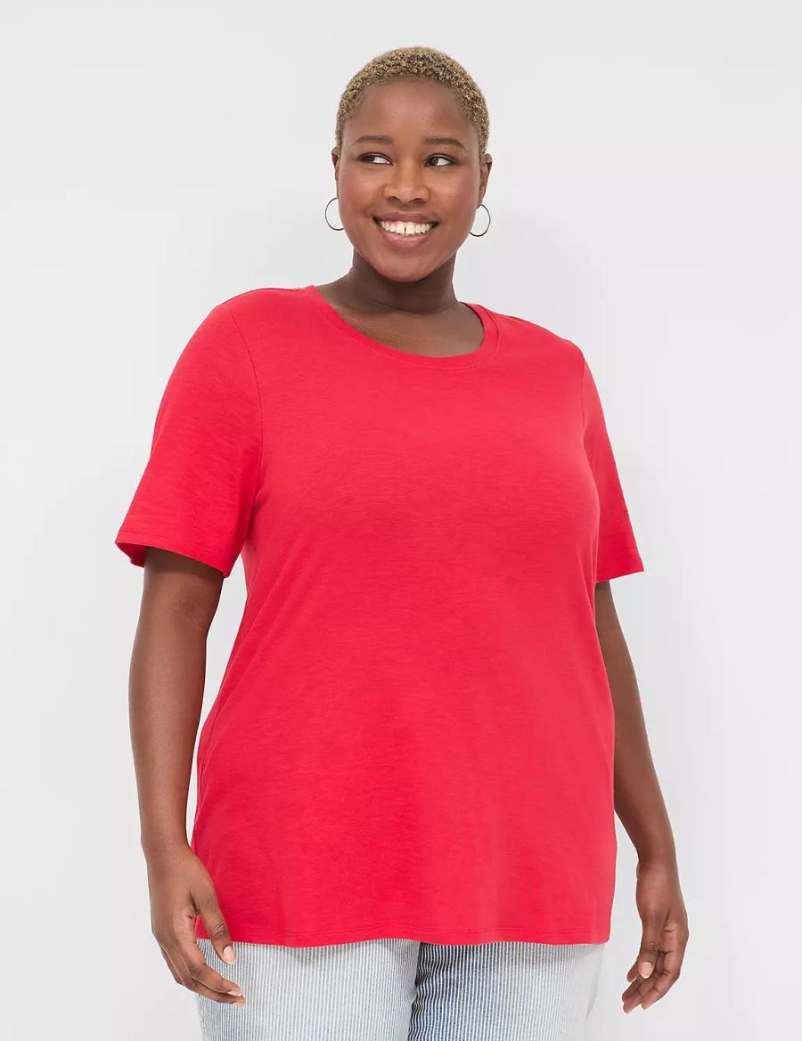 Women Lane Bryant Perfect Sleeve Crew-Neck Tee T Shirts Red | SQW6521EF