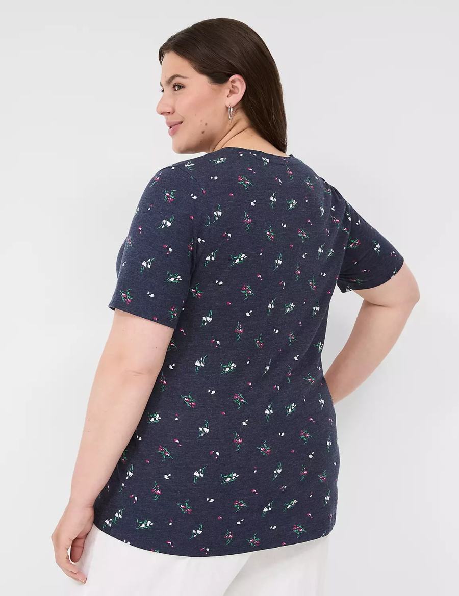 Women Lane Bryant Perfect Sleeve Crew-Neck Tee T Shirts Navy | SPG2843II