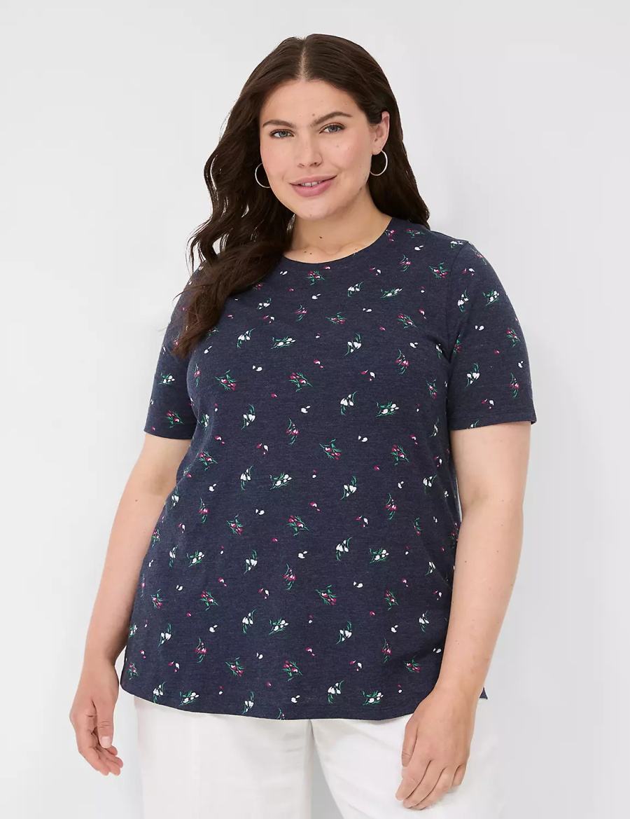 Women Lane Bryant Perfect Sleeve Crew-Neck Tee T Shirts Navy | SPG2843II