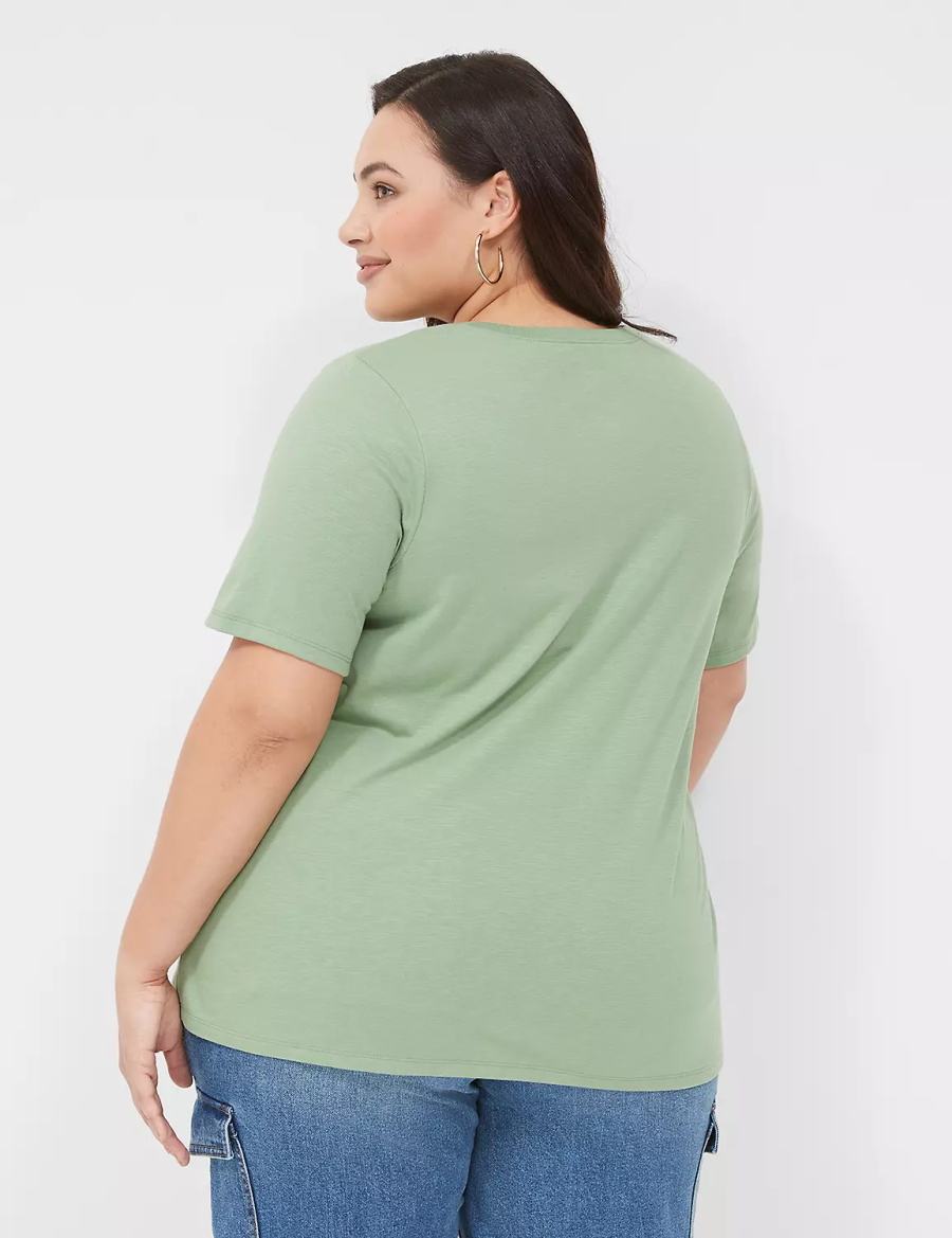 Women Lane Bryant Perfect Sleeve Crew-Neck Tee T Shirts Light Green | EQH3295YV