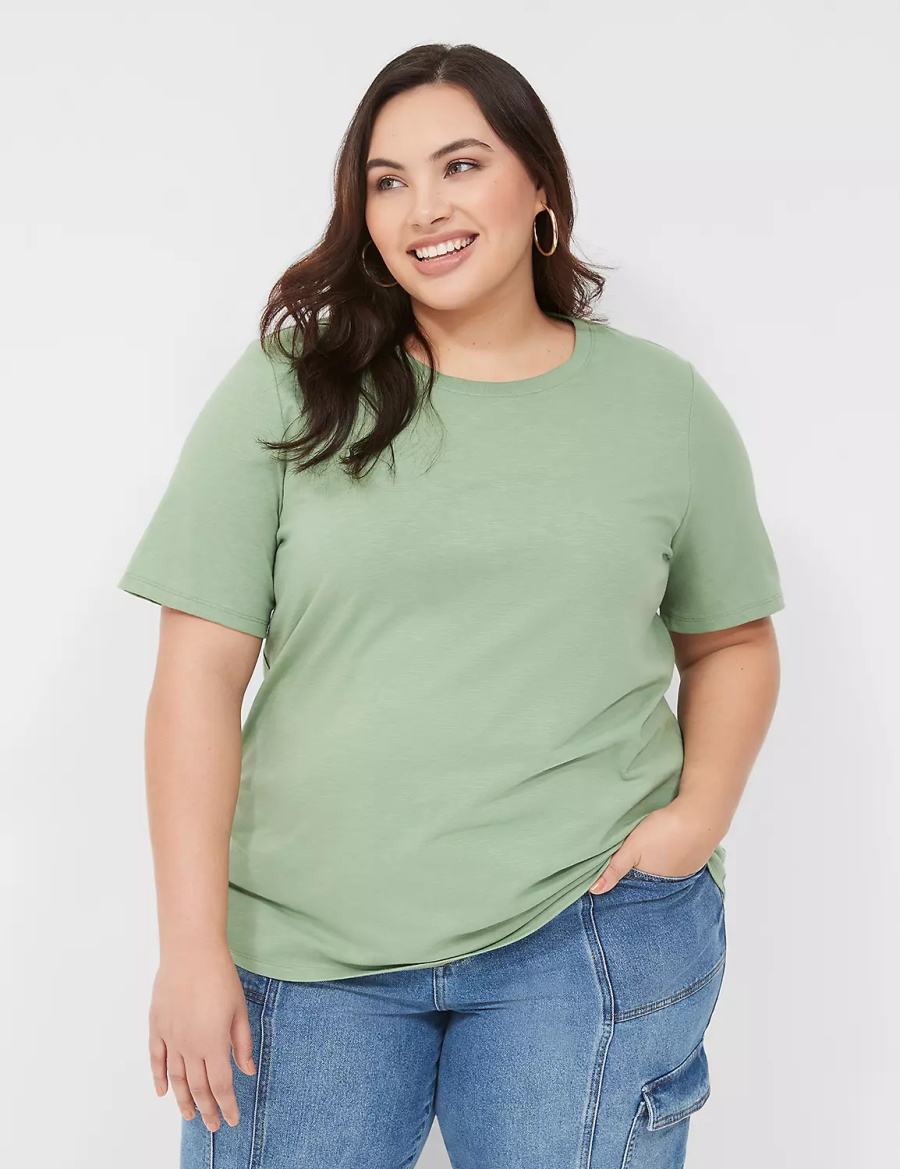 Women Lane Bryant Perfect Sleeve Crew-Neck Tee T Shirts Light Green | EQH3295YV