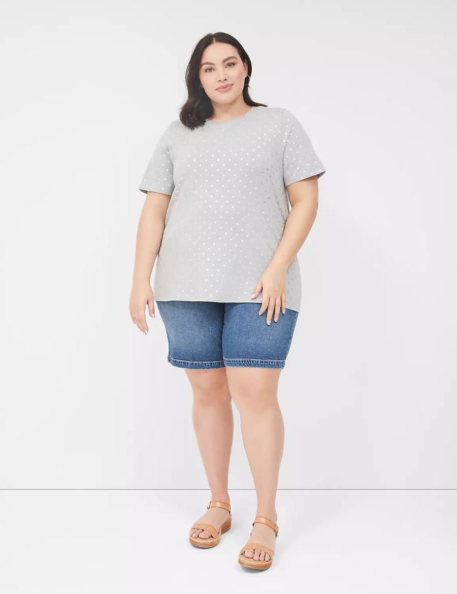 Women Lane Bryant Perfect Sleeve Crew-Neck Tee T Shirts Grey | EGE7299TS