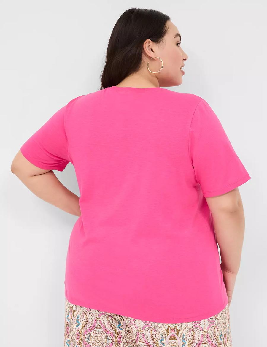 Women Lane Bryant Perfect Sleeve Crew-Neck Tee T Shirts Pink | ZIP9341DR