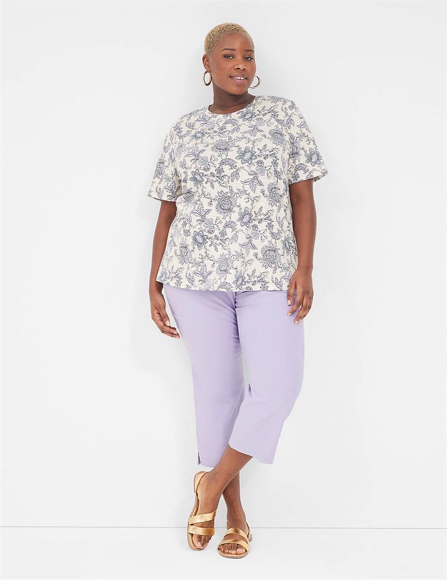 Women Lane Bryant Perfect Sleeve Crew-Neck Tee T Shirts Cream Purple | KQL8441HI