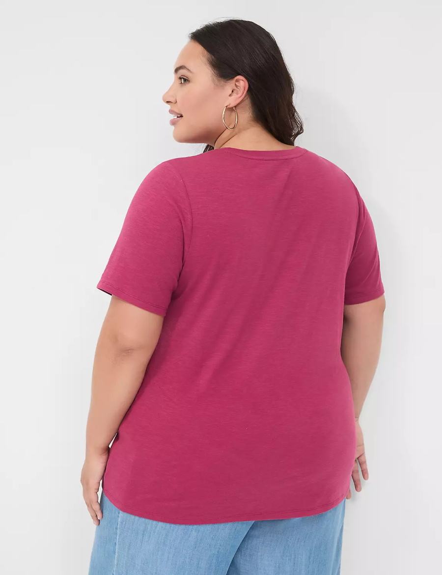 Women Lane Bryant Perfect Sleeve Crew-Neck Tee T Shirts Burgundy | MVH587RM