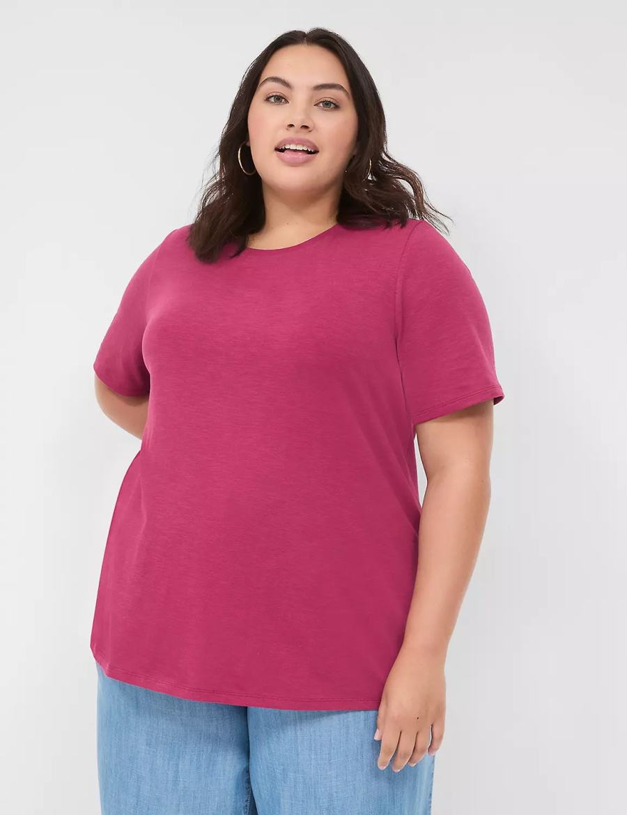 Women Lane Bryant Perfect Sleeve Crew-Neck Tee T Shirts Burgundy | MVH587RM