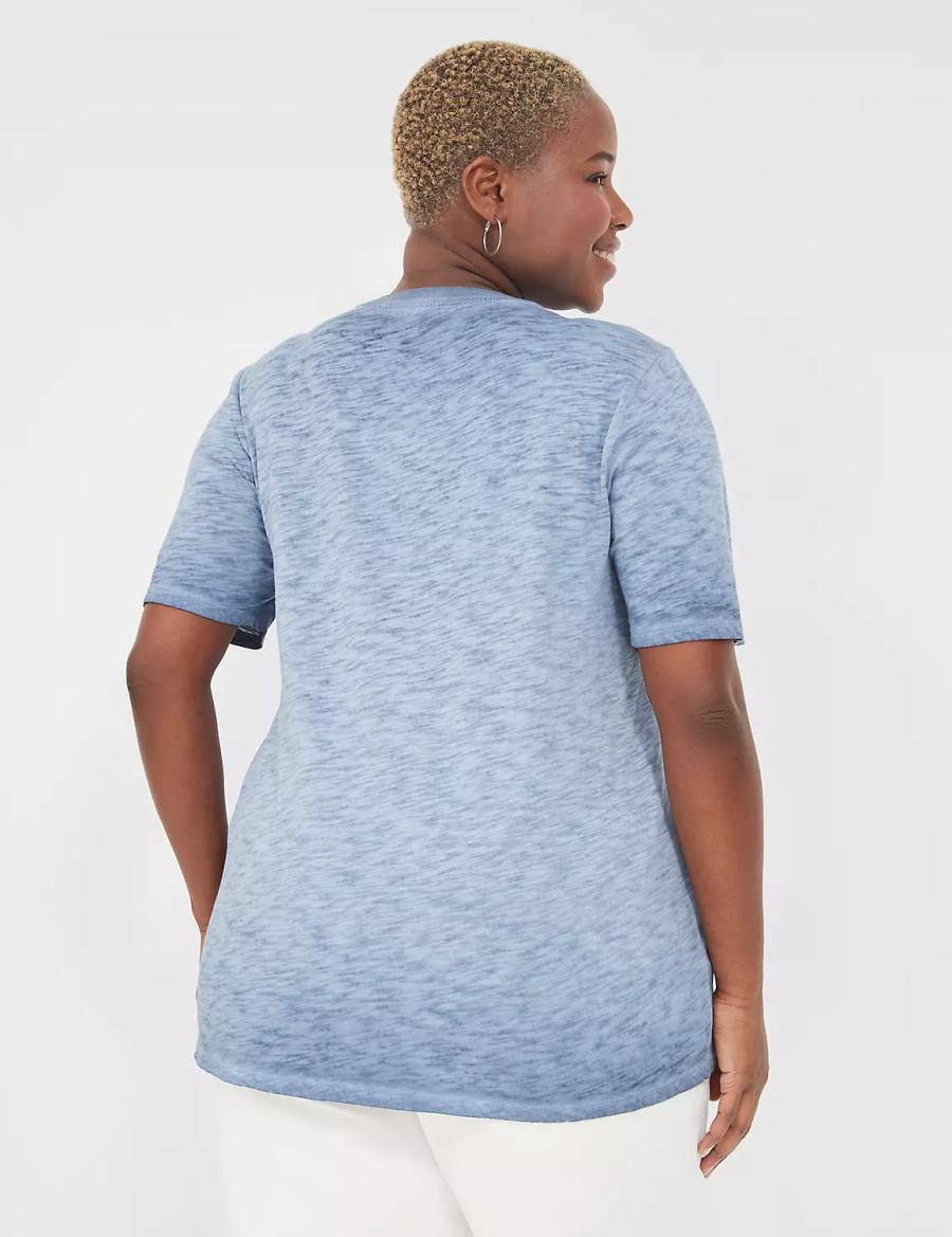 Women Lane Bryant Perfect Sleeve Crew-Neck Wash Tee T Shirts Blue | LUI8695JH