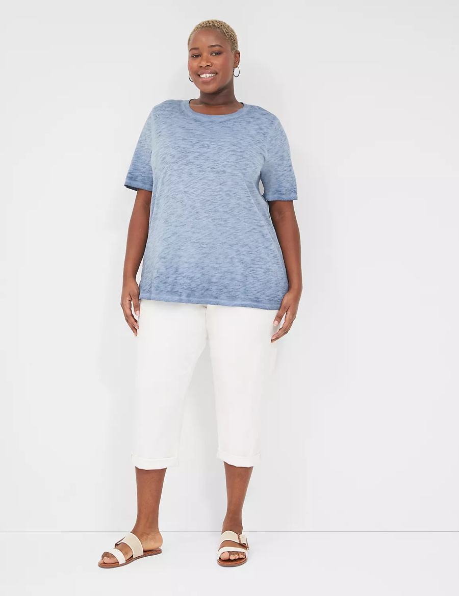 Women Lane Bryant Perfect Sleeve Crew-Neck Wash Tee T Shirts Blue | LUI8695JH