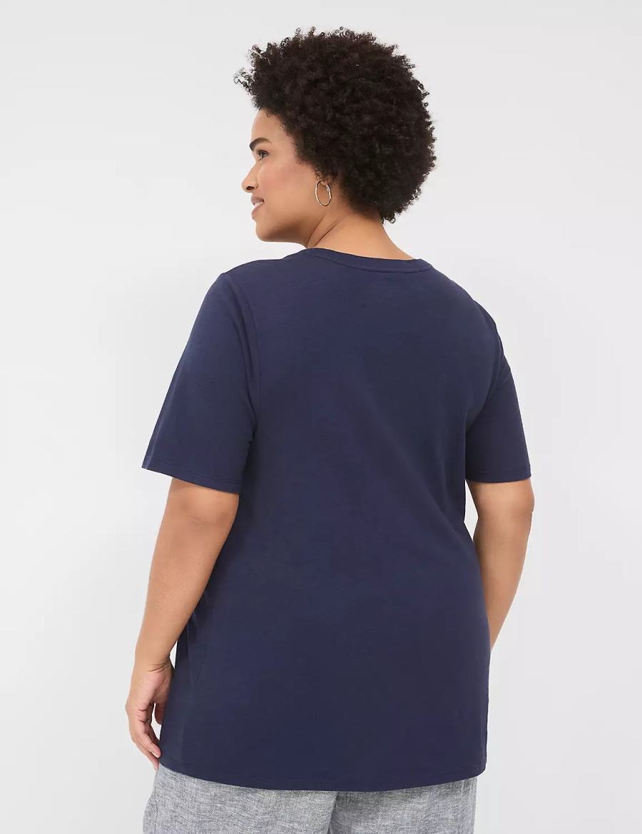 Women Lane Bryant Perfect Sleeve Crew-Neck Tee T Shirts Blue | PMD3837AI