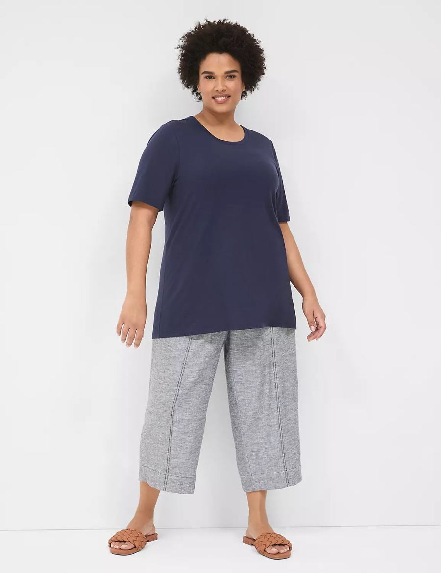 Women Lane Bryant Perfect Sleeve Crew-Neck Tee T Shirts Blue | PMD3837AI