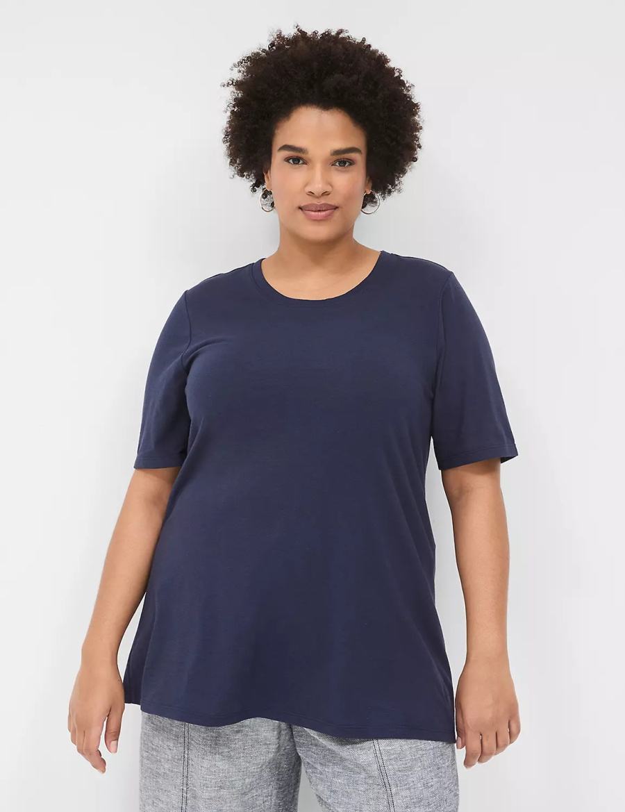 Women Lane Bryant Perfect Sleeve Crew-Neck Tee T Shirts Blue | PMD3837AI