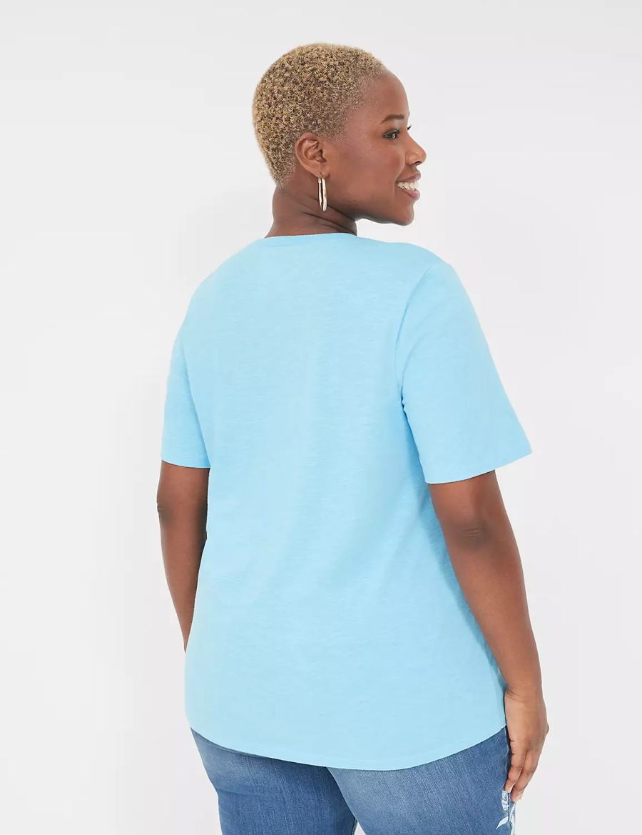 Women Lane Bryant Perfect Sleeve Crew-Neck Tee T Shirts Blue | NLY132SC