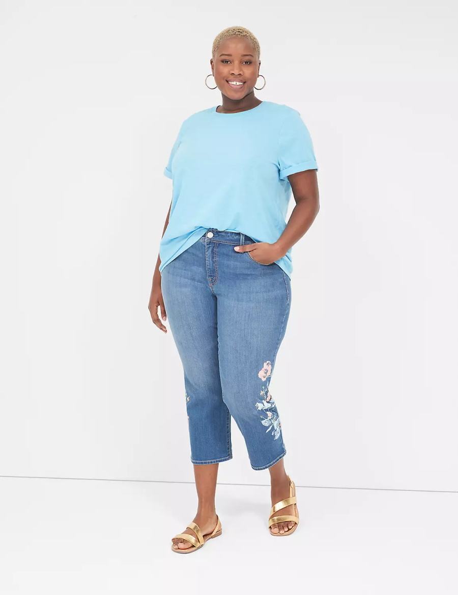 Women Lane Bryant Perfect Sleeve Crew-Neck Tee T Shirts Blue | NLY132SC