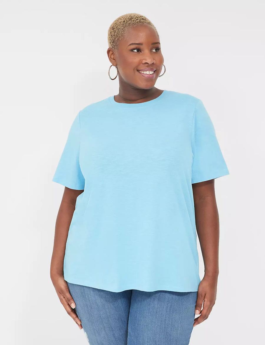 Women Lane Bryant Perfect Sleeve Crew-Neck Tee T Shirts Blue | NLY132SC