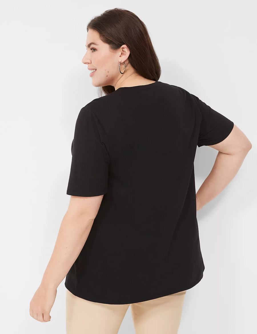 Women Lane Bryant Perfect Sleeve Crew-Neck Tee T Shirts Black | WQD3979BZ