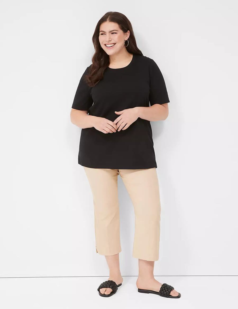 Women Lane Bryant Perfect Sleeve Crew-Neck Tee T Shirts Black | WQD3979BZ