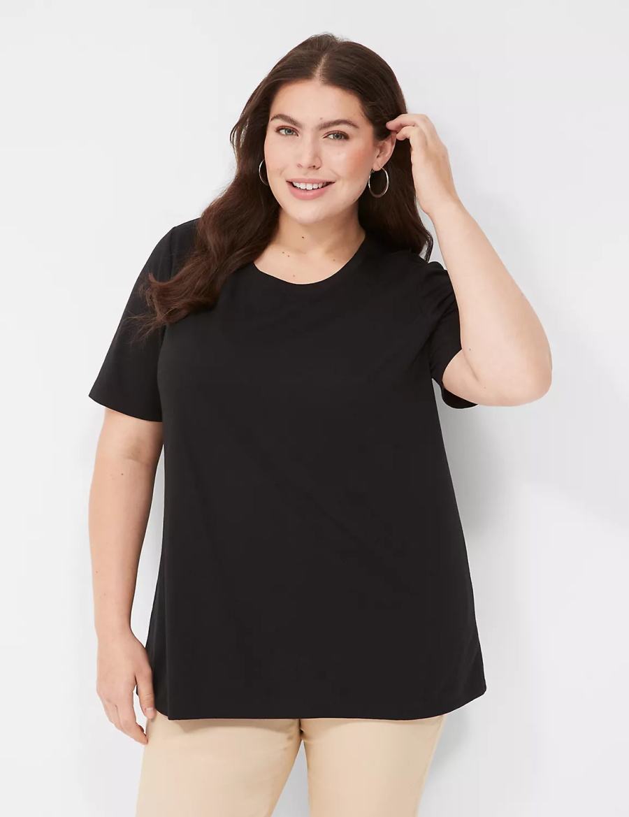 Women Lane Bryant Perfect Sleeve Crew-Neck Tee T Shirts Black | WQD3979BZ