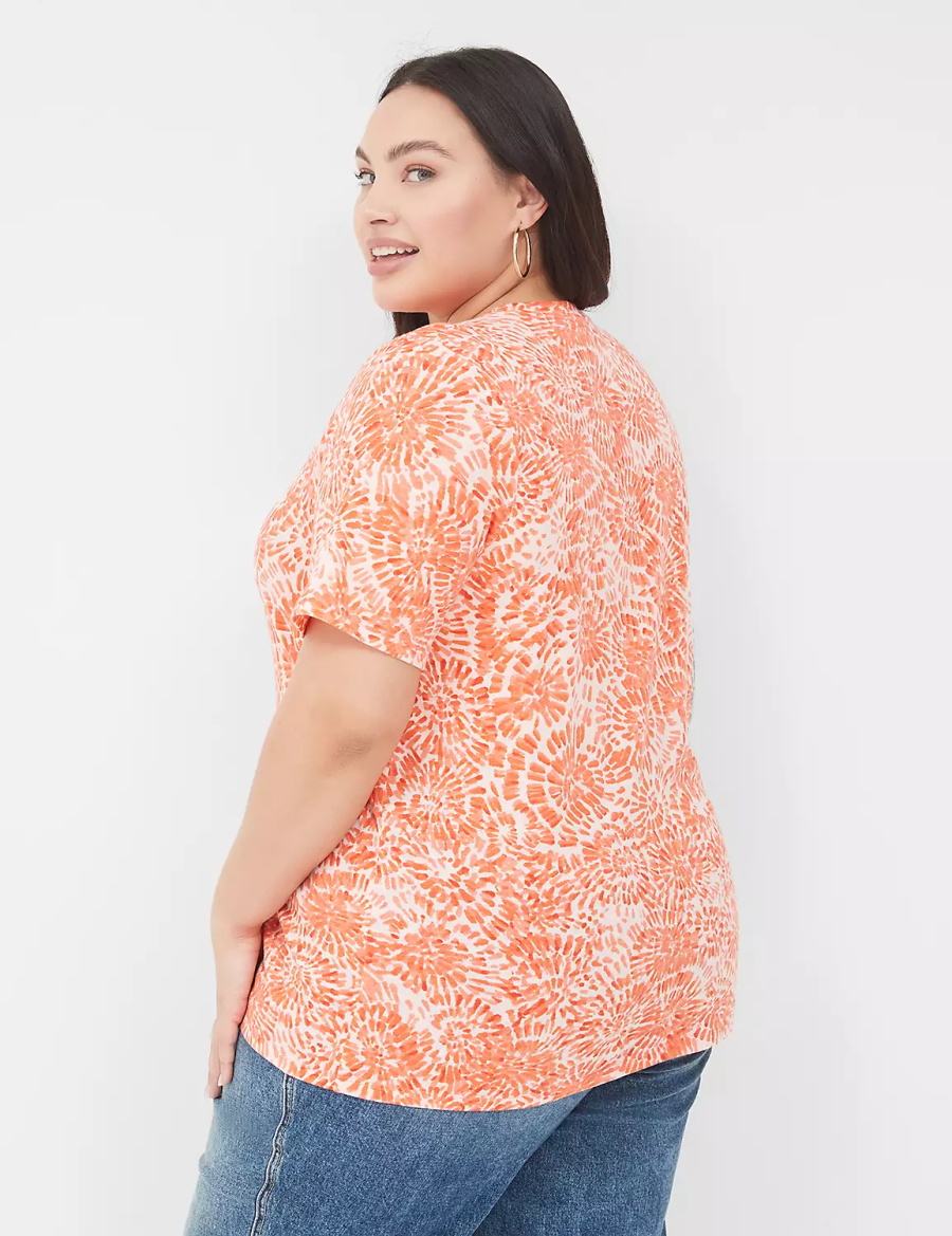 Women Lane Bryant Perfect Sleeve Crew-Neck Tee T Shirts Orange White | CFB7251ER