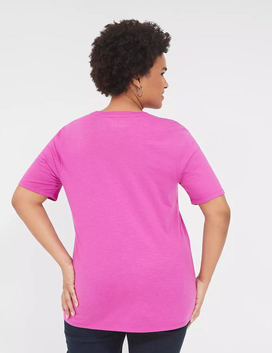 Women Lane Bryant Perfect Sleeve Crew-Neck Tee T Shirts Purple | WTT1382EP