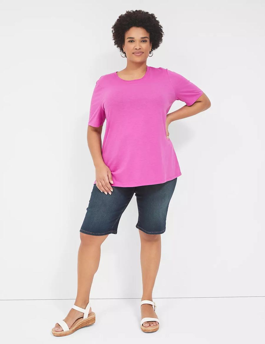 Women Lane Bryant Perfect Sleeve Crew-Neck Tee T Shirts Purple | WTT1382EP