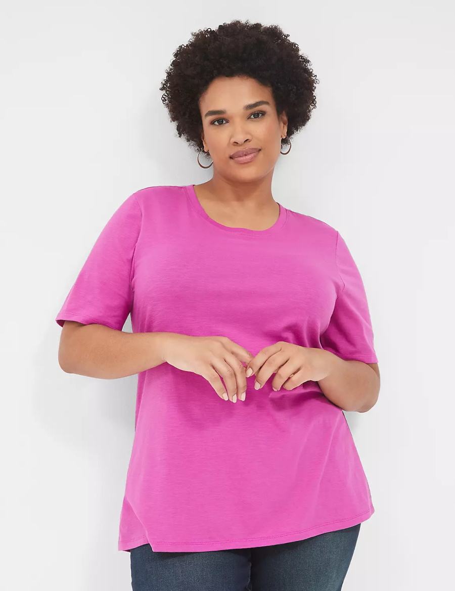 Women Lane Bryant Perfect Sleeve Crew-Neck Tee T Shirts Purple | WTT1382EP