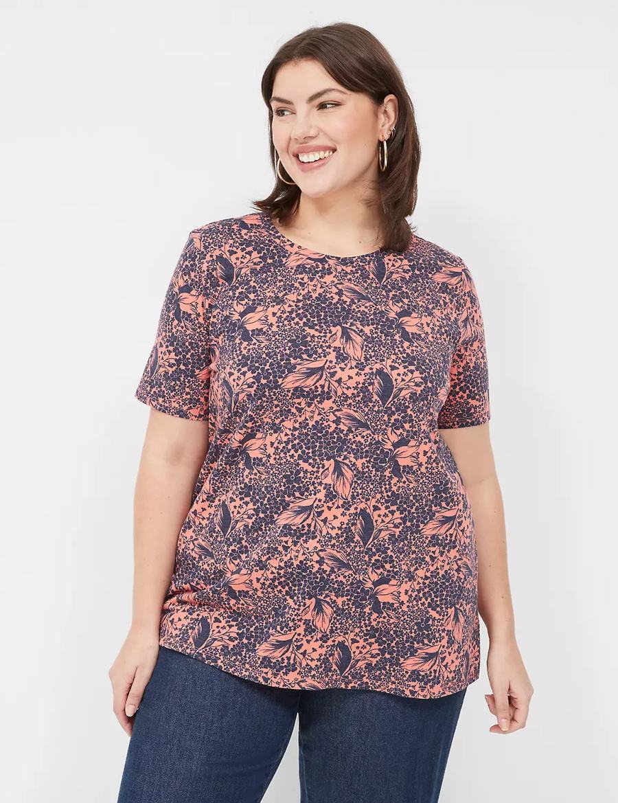 Women Lane Bryant Perfect Sleeve Crew-Neck Tee T Shirts Orange Multicolor | TOG553FP