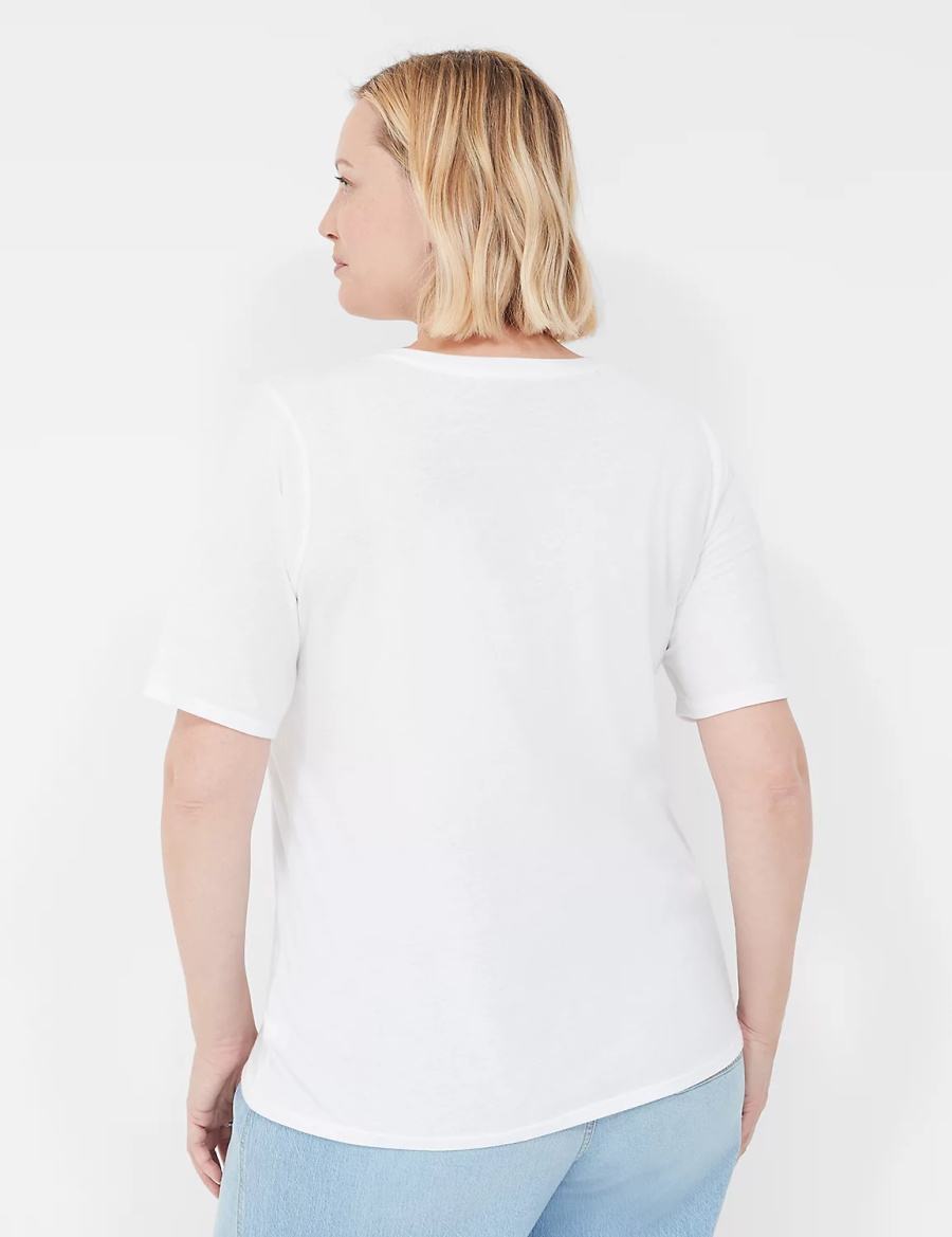 Women Lane Bryant Perfect Sleeve V-Neck Tee T Shirts White | QNK3886HX