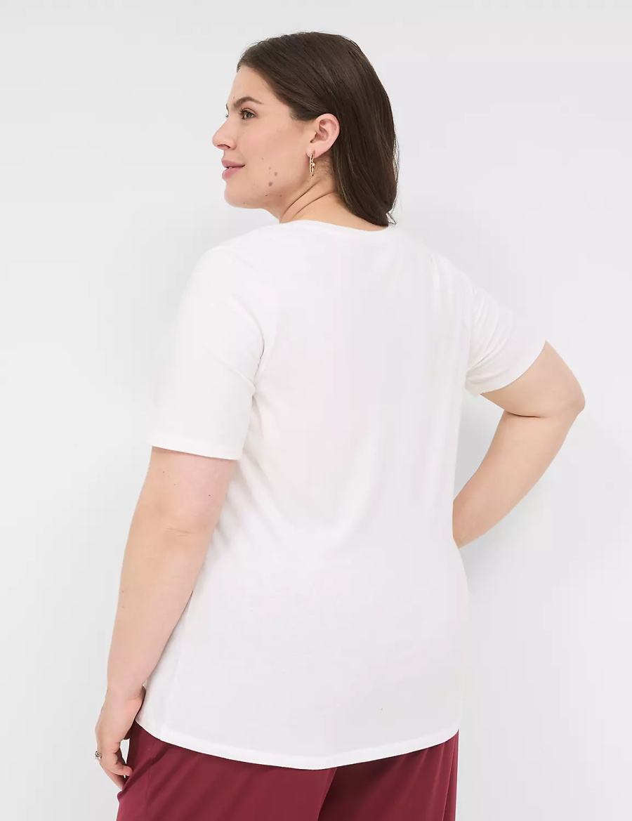 Women Lane Bryant Perfect Sleeve V-Neck Tee T Shirts White | FUR4456QM