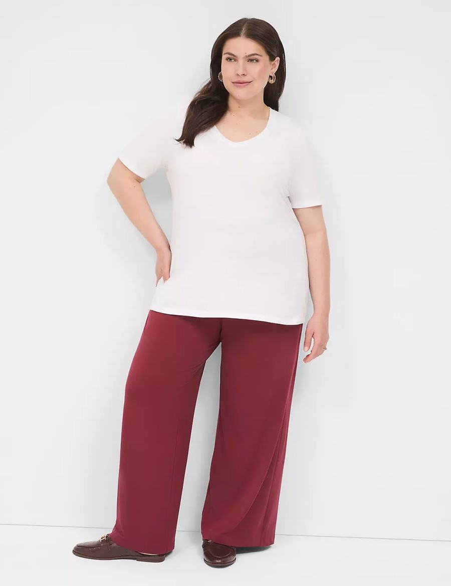 Women Lane Bryant Perfect Sleeve V-Neck Tee T Shirts White | FUR4456QM