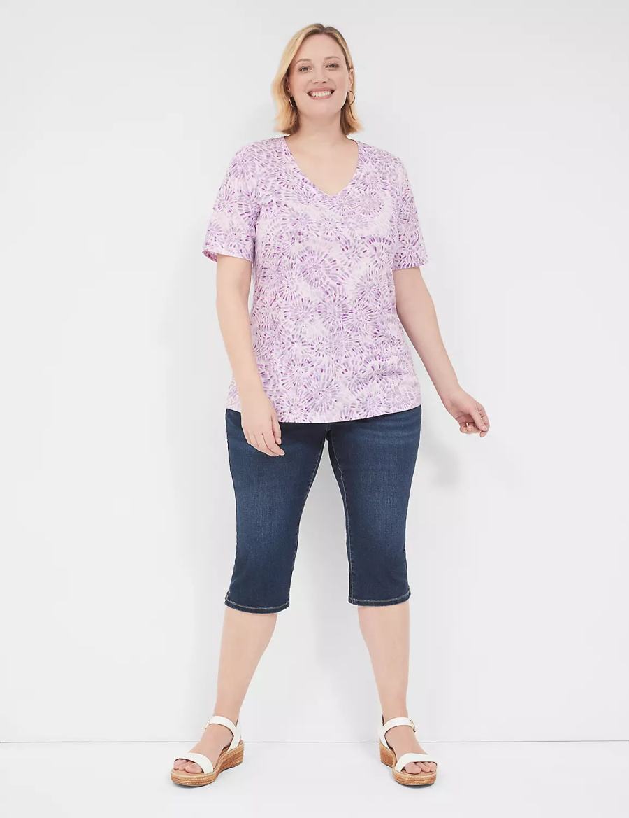 Women Lane Bryant Perfect Sleeve V-Neck Tee T Shirts Purple | MIK678IL