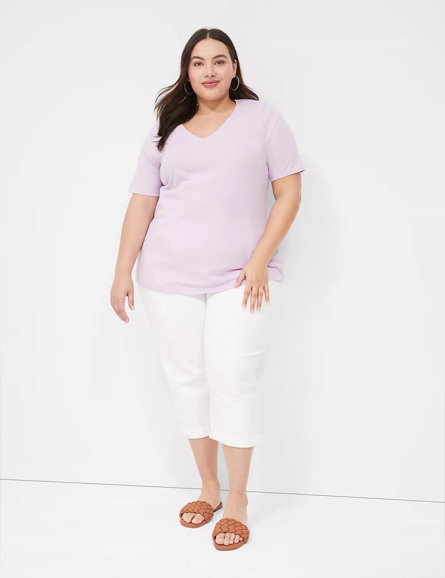 Women Lane Bryant Perfect Sleeve V-Neck Tee T Shirts Purple | ZYJ4586YN