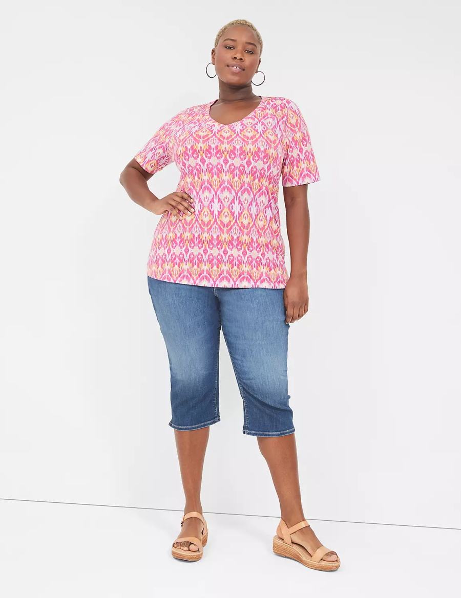 Women Lane Bryant Perfect Sleeve V-Neck Tee T Shirts Pink | ANY12100VV