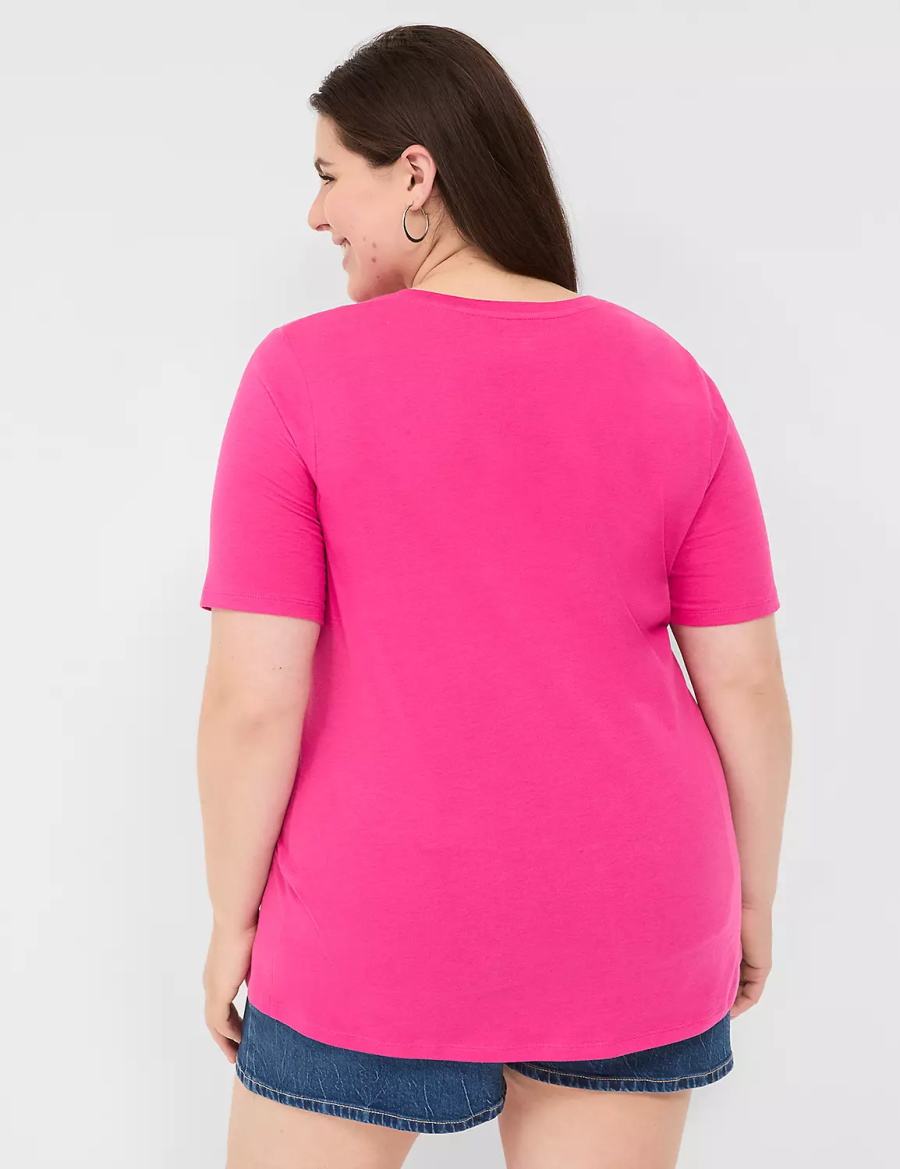 Women Lane Bryant Perfect Sleeve V-Neck Tee T Shirts Pink | HLT4987JG