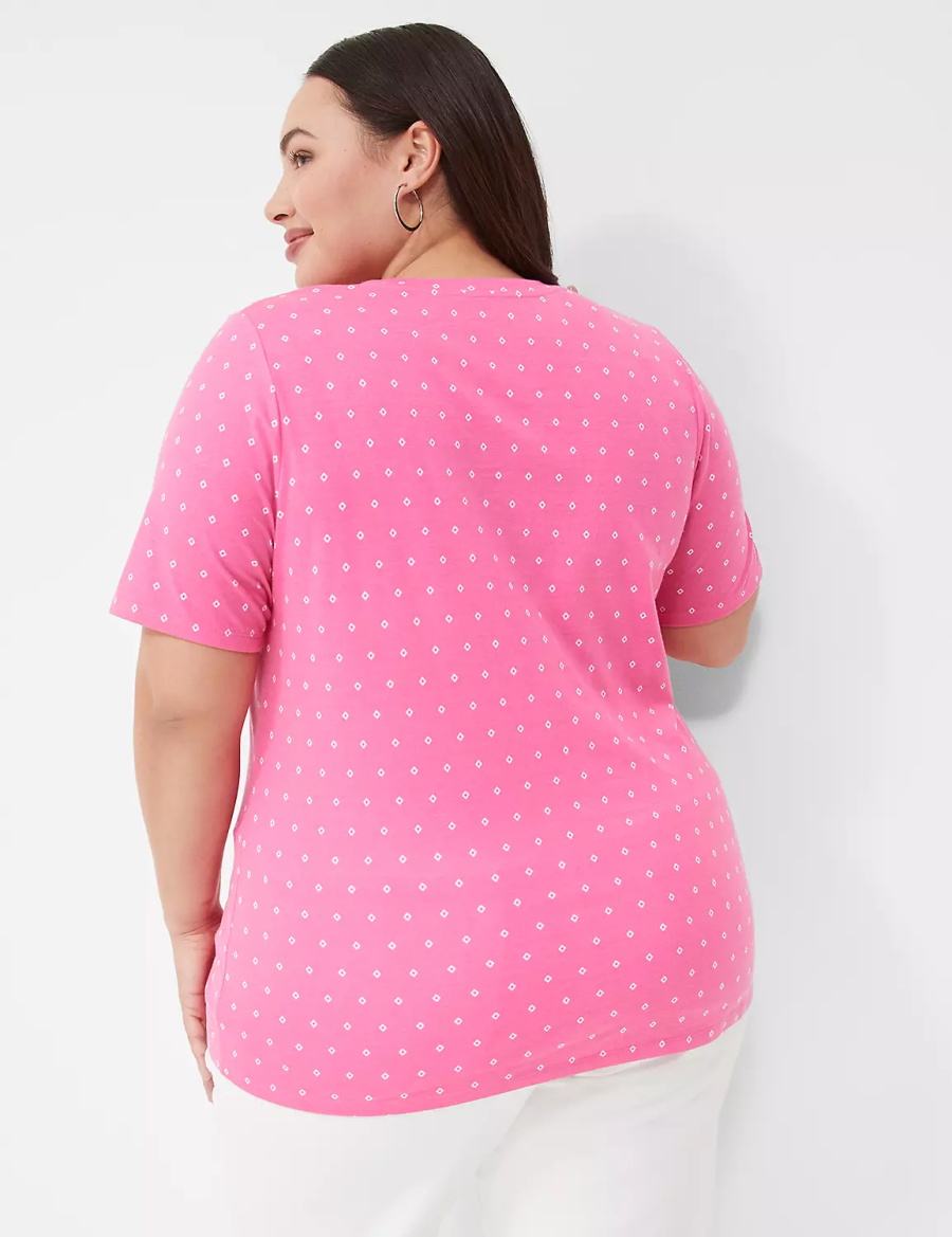 Women Lane Bryant Perfect Sleeve V-Neck Tee T Shirts Pink | GZJ3745AF