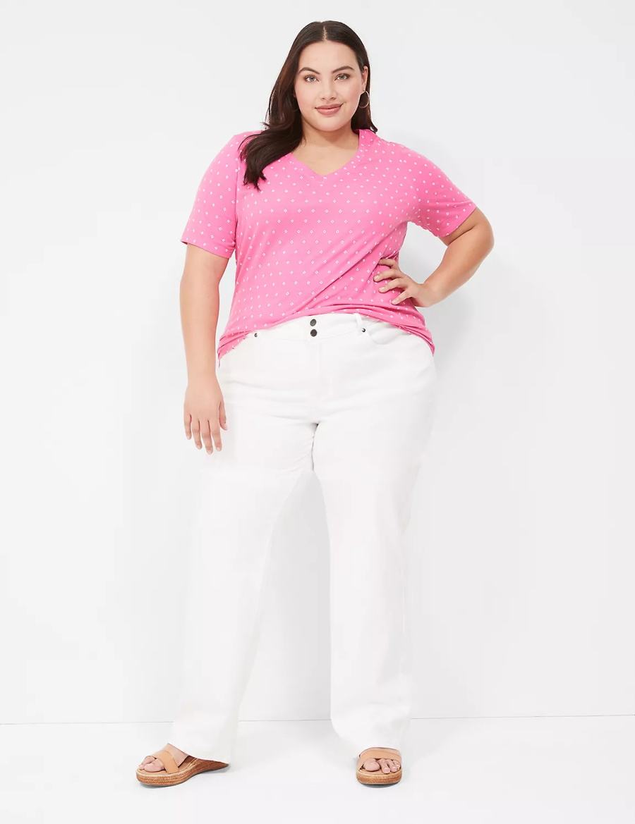 Women Lane Bryant Perfect Sleeve V-Neck Tee T Shirts Pink | GZJ3745AF